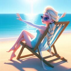 ai_generated beach bikini disney disney_princess elsa elsa_(frozen) frozen_(film) frozen_2 sunbathing