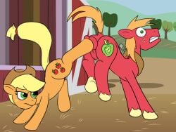 2022 accessory angry animal_genitalia applejack_(mlp) ass ballbusting balls barn big_macintosh_(mlp) blonde_hair blonde_mane brother_(lore) brother_and_sister_(lore) buttsaucer clenched_teeth clothing cock_and_ball_torture cowboy_hat cutie_mark digital_media_(artwork) earth_pony equid equine equine_genitalia female feral freckles friendship_is_magic fur furgonomics genital_torture genitals hair hasbro hat headgear headwear hooves horse kick male male_ryona mammal mane my_little_pony nutshot nuttyhoof orange_body orange_fur pain plant pony raised_tail red_body red_fur screencap screencap_background sibling_(lore) sister_(lore) tail tail_accessory teeth torture tree wide_eyed yellow_tail