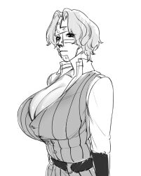 big_breasts cleavage female female_only genderswap_(mtf) huge_breasts looking_at_viewer mask monochrome one_piece rule_63 short_hair sketch solo spandam totsu_83 vest wavy_hair