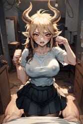 1boy1girl 1girls 2023 ai_generated ai_pussy anime_nose areolae armor bell belly belly_button big_breasts big_thighs blonde_hair breasts breasts_bigger_than_head breasts_out cathyl cathyl_(monster_musume) cow_bell cow_ears cow_girl cow_horns curvy dark-skinned_female dark_skin functionally_nude furr_app green_eyes horned_female horned_humanoid horns huge_breasts huge_horns large_areolae large_breasts long_hair monster_musume monster_musume_no_iru_nichijou muscles muscular navel nipples pussy seductive_smile shiny_skin short_hair sitting smile spread_legs wide_hips