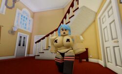 1girls 3d artist_request blue_hair blush breasts female nipple_tape roblox robloxian shocked source_request stockings tagme unknown_artist video_games white_skin