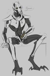 1boy claws cybernetics cyborg erection general_grievous hi_res kaleesh machine male masturbation naughtycr0c simple_background sitting solo solo_focus star_wars