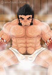 akatsukikyoh balls bara black_hair closed_eyes facial_hair male male_only muscles muscular penis sauna solo solo_male steam sweat sweating tajikarao_(tokyo_afterschool_summoners) tokyo_afterschool_summoners towel