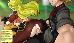 1boy 1girls altered_perception ass blonde_hair breasts cheating cheating_girlfriend cuckolding cuckquean female long_hair male mind_control motorcycle motorcycle_sex nayaase_beleguii netorare ntr rwby shay_d._mann shiny_hair shiny_skin tagme ugly_bastard ugly_man yang_xiao_long