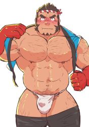 balls bara black_hair blush bulge facial_hair fundoshi male male_only muscles muscular nejiri_hachimaki penis solo solo_male tajikarao_(tokyo_afterschool_summoners) tokyo_afterschool_summoners undressing yasa_gori