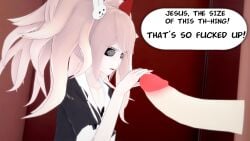 danganronpa female glory_hole huge_cock junko_enoshima koikatsu long_hair massive_penis partial_male surprised text the_mentos