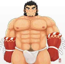 balls bara black_hair bulge facial_hair fundoshi fundoshi_only kktjkgak male male_only muscles muscular penis solo solo_male tajikarao_(tokyo_afterschool_summoners) tokyo_afterschool_summoners