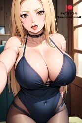 1girls ai_generated big_breasts blonde_female blonde_hair blonde_hair_female blush blush_lines boruto:_naruto_next_generations brown_eyes choker cleavage cleavage_overflow female indoors lewdcreationsai lingerie looking_at_viewer mature mature_female mature_woman milf mommy naruto naruto:_the_last naruto_(classic) naruto_(series) naruto_shippuden navel navel_visible_through_clothes nipples open_mouth selfie selfie_pose smirk smirking solo solo_female solo_focus tongue tongue_out tsunade