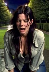 afraid ai_generated cleavage closed_eyes clothed female sandra_bullock screaming