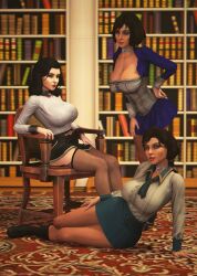 3d 3girls big_breasts bioshock bioshock_infinite black_hair blue_eyes bolero boots breasts brown_hair burial_at_sea busty choker cleavage corset elizabeth_comstock eyeshadow female female_focus female_only full_body large_breasts lipstick makeup microskirt miniskirt pinup pinup_pose pose posing shirt skirt stockings tagme wide_hips wildynsfw