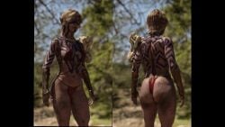 3d abs amazon barbarian blonde_hair bodypaint breathing dungeons_and_dragons elf female geterafromfaerun half-elf half_elf muscular short_playtime tagme tribal tribal_markings video yolande_(geterafromfaerun)