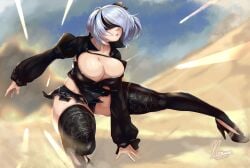 1girls alternate_breast_size android big_breasts black_legwear blindfold breasts busty cleavage curvaceous curvy curvy_body curvy_female curvy_figure curvy_hips female female_focus female_only heels huge_breasts large_breasts legwear nier:_automata nox_(artist) noxcuro robot robot_girl short_hair slim_waist solo solo_female thick_thighs thighhighs thighs voluptuous wide_hips yorha_2b