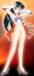 90s accurate_art_style bishoujo_senshi_sailor_moon bottomless clothing edit female female_only high_heels human itou_ikuko nude_filter official_art pussy rei_hino sailor_mars small_breasts smile solo straight_hair uncensored