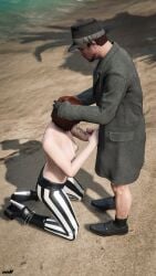 1boy 1boy1girl 1girls beach blowjob bob_cut breasts brown_hair choking clothed_male_nude_female cock dick dominant dominant_male domination female glasses grand_theft_auto grand_theft_auto_online grand_theft_auto_v handjob heel_boots heels holding_head looking_up looking_up_at_partner male nipples nopixel nullinvoid on_knees public submissive submissive_female sucking sucking_penis topless topless_female ursula_leichenberg