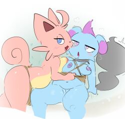 2girls anthro areolae ass big_ass big_thighs blush breasts cattiva cute depresso elpatrixf female female_only fur furry kissing lesbian nipples pal_(species) palworld saliva_trail small_breasts tagme thick_hips thick_thighs thighs yuri