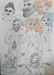 a beard bearded big_balls big_penis blowjob blue_hair creature curly_hair deryn_(character) facial_hair george_(character) hairy hairy_arms hairy_chest hairy_legs hairy_male hunk long_hair luccio_(character) manly muscle muscular muscular_male oral oral_sex orange_hair pencil_(artwork) pikmin pikmin_(species) posing red_hair sketch thick_penis traditional_art traditional_media traditional_media_(artwork) veiny_muscles veiny_penis