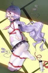 1girls arms_tied_behind_back ass azur_lane ball_gag black_skirt bondage bondage breasts collar dildo dildo_in_ass dildo_in_pussy drugs gag gagged ginklaga heart-shaped_pupils legs_tied neckerchief no_panties on_floor pantyhose pink_eyes purple_hair remote_control remote_control_vibrator rope rope_between_breasts rope_bondage sailor_collar school_uniform shibari_over_clothes shirt skirt small_breasts syringe twintails unicorn_(azur_lane) vibrator vibrator_bulge vibrator_cord vibrator_in_ass vibrator_in_pussy vibrator_under_clothes vibrator_under_pantyhose white_shirt x_hair_ornament