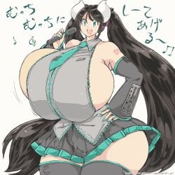 big_breasts black_hair breasts breasts_bigger_than_head enormous_breasts giant_breasts gigantic_breasts hataraki_ari hatsune_miku_(cosplay) huge_breasts hyper_breasts large_breasts massive_breasts tagme