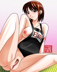 apron blush breasts brown_eyes brown_hair censored large_breasts love_hina naked_apron nipples nude short_hair