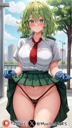 ai_generated boku_no_hero_academia cameltoe curvy exhibitionism hagakure_tooru_(visible) highleg hourglass_figure my_hero_academia school_uniform skirt_lift skirt_pull stable_diffusion temper_ai thong tooru_hagakure wide_hips