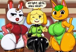 :p ai_generated animal_crossing ass big_ass big_breasts big_butt big_hips big_lips booty canine curvaceous curvaceous_body curvaceous_female curvaceous_figure curves curvy curvy_body curvy_female curvy_figure dialogue dumptruck_ass dumptruck_butt giant_ass gigantic_ass gigantic_breasts gigantic_butt huge_ass huge_breasts huge_butt imminent_sex isabelle_(animal_crossing) latex latex_clothing lips lipstick looking_at_viewer lubbasdump massive_ass massive_butt orange_fur side_view tangy_(animal_crossing) thick_ass thick_thighs tiffany_(animal_crossing) track_suit white_fur wide_ass wide_hips wink winking_at_viewer