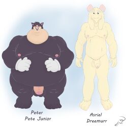 absurd_res anthro asriel_dreemurr black_body boss_monster bovid caprine disney domestic_cat duo felid feline felis fur goat goof_troop hi_res jon_noj male male/male male_only mammal nude pj_(goof_troop) smile text undertale undertale_(series) white_body white_fur