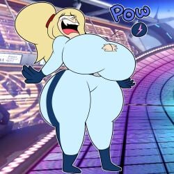 bodysuit boob_window clothed fat female female_only huge_ass huge_breasts mario_(series) mario_kart metroid nintendo no_bra public public_nudity ripped_clothing samus_aran teaset_haliley zero_suit_samus