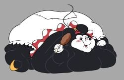 1girls anthro ass belly black_body black_fur breasts cleavage colossal_ass disney drumstick_(food) fat fawxen female female_focus female_only flower flower_in_hat food furry gloves hat hips hyper hyper_ass immobile immobilization knickers large_ass large_breasts laying_down meat_wall_(body_type) miniskirt minnie_mouse mouse obese obese_female overweight overweight_female rodent rodent_humanoid skirt stomach thick_thighs thighs underwear weight_gain wide_hips