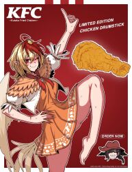 1girls barefoot cowboy_hat cowgirl female_focus female_only formicid fried_chicken headwear kfc kutaka_niwatari legs tail thick_thighs touhou wings