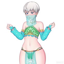 1boy breath_of_the_wild bulge daemon_hx daemonhx femboy gerudo gerudo_outfit link_(cosplay) male male_focus male_only nier:_automata tagme the_legend_of_zelda thong white_hair yorha_9s