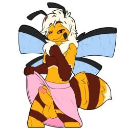 antennae_(anatomy) anthro arthropod balls bee genitals hymenopteran insect_wings insects male orange_eyes penis solo symrea telegram_sticker wings yellow_body