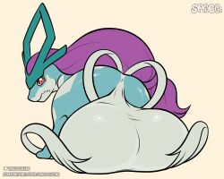 anthro backsack big_balls feral legendary_pokemon looking_back male male_anus pokemon pokemon_(species) spacascaleno suicune