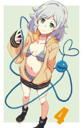 bikini blue_tentacles casual clothed frilled_bikini frills green_eyes grey_hair hoodie jack74959 koishi_komeiji looking_at_viewer no_pants revealing_clothes shoes swimsuit touhou