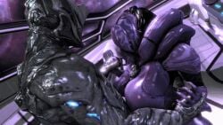 animated excalibur_(warframe) holding_hands large_breasts paizuri saryn_(warframe) thrusting warframe white-crow