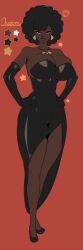 1girls african african_female afro arm_sleeves big_breasts black_dress black_eyes black_hair breasts clothing dark-skinned_female dark_skin earrings female large_breasts looking_at_viewer necklace neozoa nz_naughty nzn_charm original_character shoes solo thin_waist wide_hips