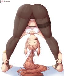 1girls 2d ass barefoot belly belly_button bending_forward bending_over bent_over big_ass black_pants black_yoga_pants breasts brown_eyes closed_eyes clothed concentrating doki_doki_literature_club eyebrows feet hair hair_ribbon holding_knee image leaning_forward leggings long_hair monika_(doki_doki_literature_club) patreon_username raionart revealing_breasts revealing_clothes ribbon solo solo_female sports_bra sportswear stirrup_legwear stretching stretching_legs teenager thick_thighs white_background white_ribbon yoga yoga_pants yoga_pose