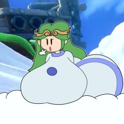 1girls airship ass_bigger_than_head biker biker_clothes bodysuit breasts_bigger_than_head clothed clothed_female cloud clouds female female_only green_hair huge_ass huge_breasts jumpsuit kid_icarus long_green_hair long_hair mario_(series) mario_kart nintendo palutena public sigh sighing teaset_haliley terminalmontage