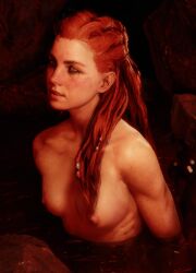 1girls 3d 3d_(artwork) 3d_model aloy cave cgi completely_naked completely_naked_female completely_nude completely_nude_female exposed_breasts exposed_nipples female female_focus female_only freckles freckles_on_face green_eyes guerilla_games horizon_forbidden_west horizon_zero_dawn in_water looking_at_viewer nude nude_female red_hair skstalker solo_female sony_interactive_entertainment standing_in_water water