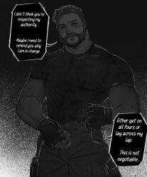 alternate_version_at_source alternate_version_available belt black_and_white call_of_duty_modern_warfare_2_(2022) captain_price clothed daddy dialogue dilf dirty_talk dominant_male john_price looking_at_viewer majormelon1 maledom no_nude sfw unbuckled_belt