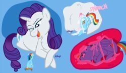 2013 blue_body blue_fur chubbyjam equine feral friendship_is_magic furry horn my_little_pony purple_hair pussy pussy_juice rainbow_dash_(mlp) rainbow_hair rarity_(mlp) unbirthing unicorn vore white_body white_fur