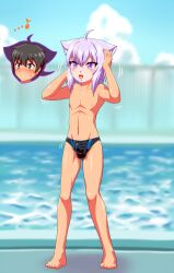 anthro black_clothing black_underwear blue_hair blue_tail blush bodily_fluids brown_hair bulge clothing cum cumshot dildo dildo_in_mouth dildo_insertion ejaculation female forced forced_transformation gender_transformation genital_fluids goo_transformation hair hololive human intersex intersex/female intersex/male latex latex_clothing latex_transformation male male/female mammal mask mask_transformation mtf_transformation mti_transformation okayu_nekomata omoi oral oral_penetration penetration pool purple_eyes sex_toy sex_toy_in_mouth sex_toy_insertion slime solo tail transformation underwear vtuber