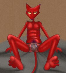 anthro body_hair cartoon_network clothing courage_the_cowardly_dog felid flaccid genitals happy_trail hi_res illegaleel katz_(courage_the_cowardly_dog) male mammal nipples penis pubes solo spread_legs spreading translucent translucent_clothing translucent_underwear underwear unusual_clothing