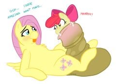 1futa 1girls animal_genitalia animal_penis apple_bloom_(mlp) balls chubbyjam cock_vore cum cutie_mark earth_pony english_text equine equine_penis female feral feral_on_feral feral_only fluttershy_(mlp) friendship_is_magic fur furry futa_on_female futa_on_feral futanari green_eyes horse horsecock my_little_pony orange_eyes pegasus penis_vore pink_hair red_hair text vore young