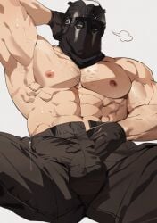 1boy abs activision balls_under_clothes bulge call_of_duty_modern_warfare_2_(2022) cum_drip erection_under_clothes gay gomihebi konig looking_at_viewer male_only mask masked masked_male muscular_male nipples penis_under_clothes precum precum_drip precum_through_clothing presenting_penis veiny_muscles yaoi