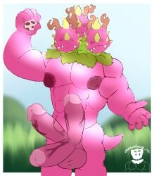 bara bara_tits big_muscles cocokun! dragon dragon_bruit_(pvz) fruit grass multiple_penises muscular_male pink_body pink_nipples plant plants_vs_zombies plants_vs_zombies_2:_it's_about_time