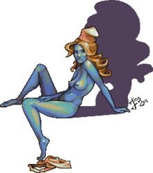 2011 blue_skin jinndevil lowres nude pixel_art reinterpretation smurfette the_smurfs transparent_background