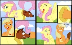 2016 anal anal_vore applejack_(mlp) ass blonde_hair brown_fur chubbyjam comic earth_pony english_text equine feral fluttershy_(mlp) freckles friendship_is_magic fur furry horse my_little_pony orange_fur pegasus pink_hair pony pussy text tongue tongue_out vore wings yellow_fur