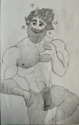 1boy abs animal_ears artist_request balls ballsack bara beard big_balls big_penis body_fur body_hair bragging circumcised circumcision_scar cocky confident curly_hair dangling_testicles facial_hair flaccid flaccid_penis george_(character) hairy_arms hairy_chest hairy_male half-human horns humanoid hunk low_hanging_balls male male_nipples male_only masculine mature_male monochrome muscles muscular_male mustache nude_male pecs pencil_(artwork) penis posing proud satyr scrotum sketch solo testicles thick_penis traditional_art traditional_media traditional_media_(artwork) veiny_muscles veiny_penis