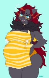 anthro ass big_breasts big_butt bodily_fluids breasts female fur generation_5_pokemon grey_body grey_fur hair lactating lactation long_hair nintendo pokemon pokemon_(species) pregnant solo xalloir zoroark