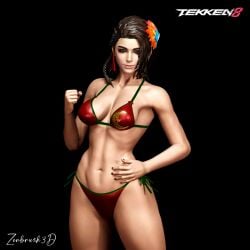 1girls 3d 3d_(artwork) alternate_version_available artist_name azucena_milagros_ortiz_castillo bandai bandai_namco bikini black_background blender brown_hair earrings female female_only flower flower_in_hair latina light-skinned_female light_skin medium_breasts namco peruvian_female pixie_cut red_bikini simple_background standing tekken tekken_8 tomboy watermark